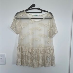Urban Outfitters (Kimchi Blue) Cream Embroidered Blouse
